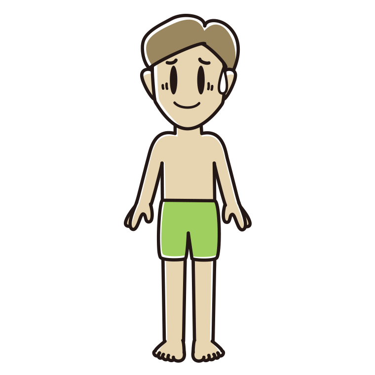 苦笑いする水着の男性のイラスト【色あり、背景なし】透過PNG