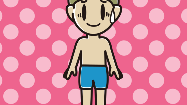 苦笑いする水着の小学生男子のイラスト【色、背景あり】PNG