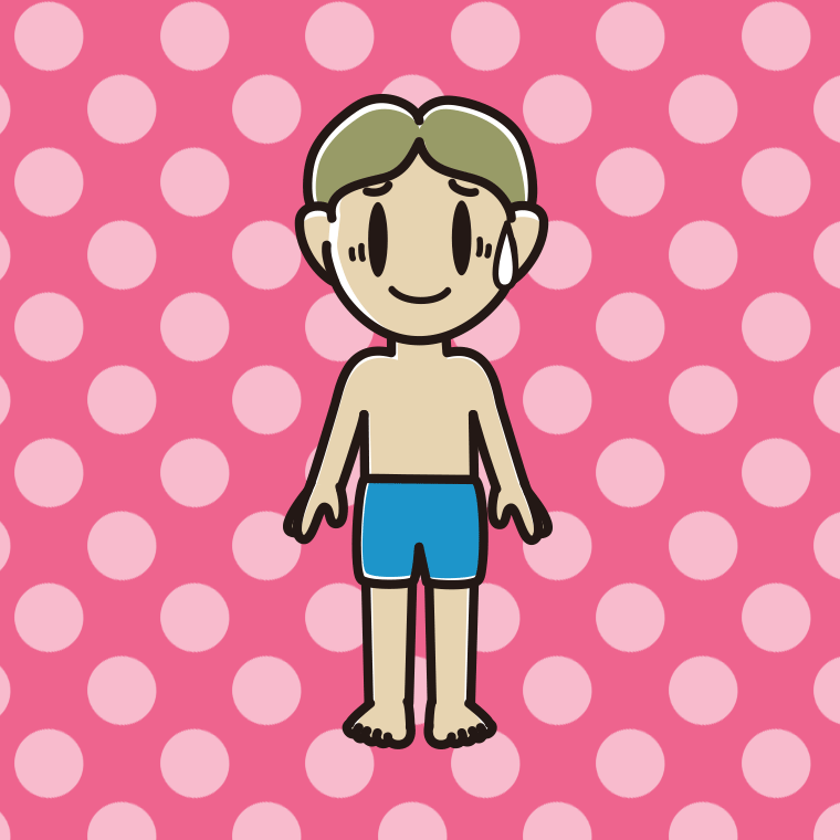苦笑いする水着の小学生男子のイラスト【色、背景あり】PNG
