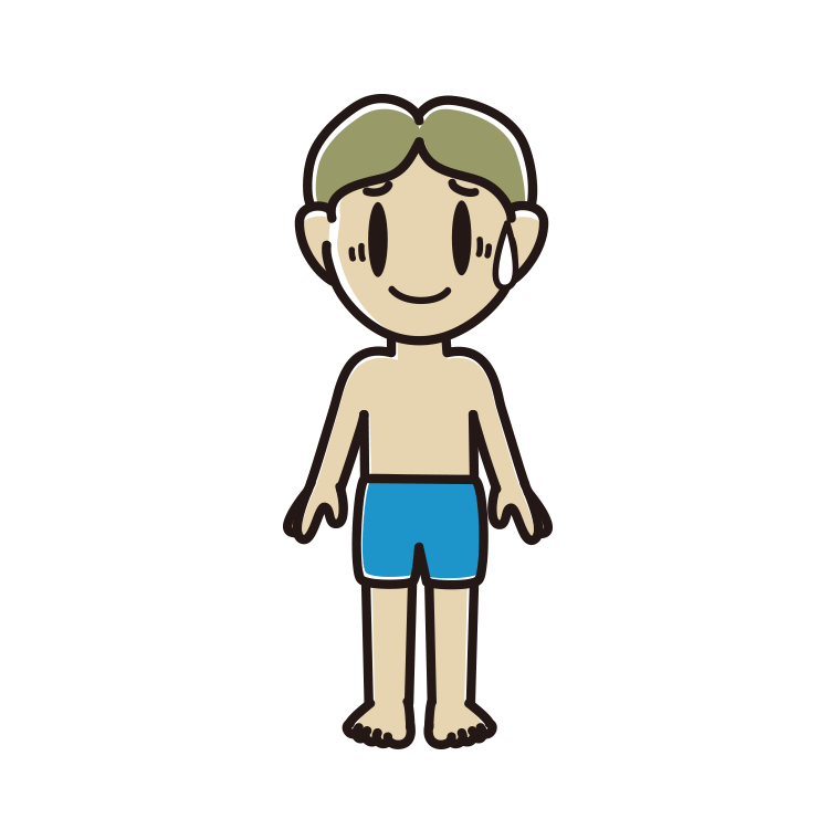 苦笑いする水着の小学生男子のイラスト【色あり、背景なし】透過PNG