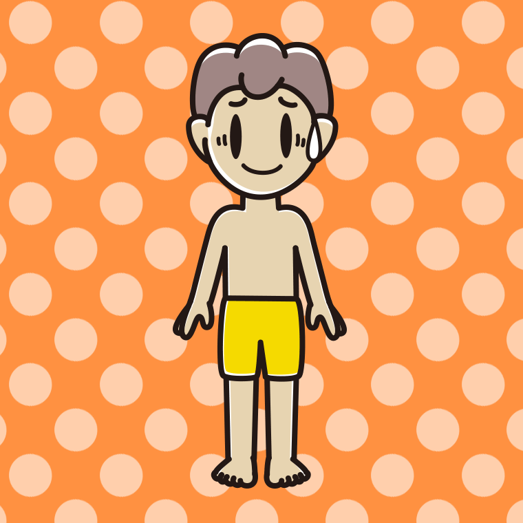 苦笑いする水着の男子中学生のイラスト【色、背景あり】PNG