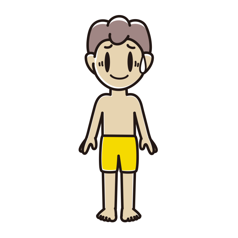 苦笑いする水着の男子中学生のイラスト【色あり、背景なし】透過PNG