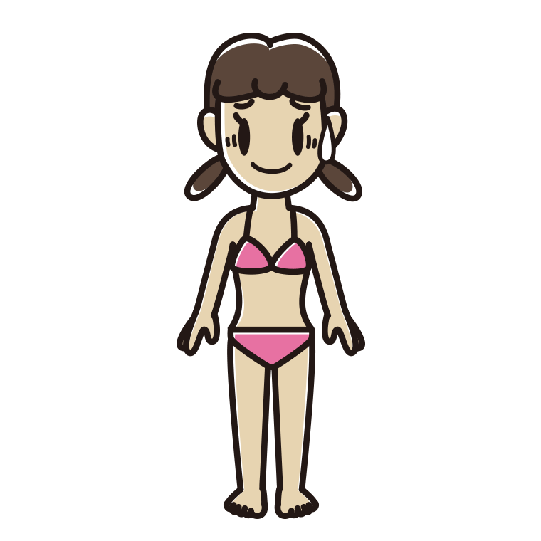 苦笑いする水着の女子中学生のイラスト【色あり、背景なし】透過PNG