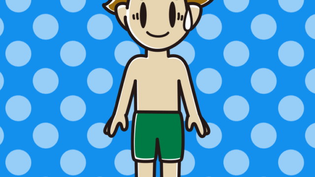 苦笑いする水着の男子高校生のイラスト【色、背景あり】PNG