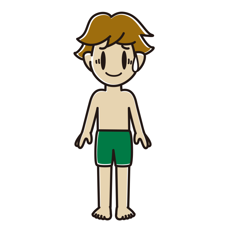 苦笑いする水着の男子高校生のイラスト【色あり、背景なし】透過PNG
