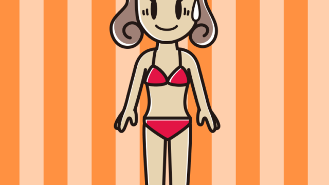 苦笑いする水着の女子大学生のイラスト【色、背景あり】PNG