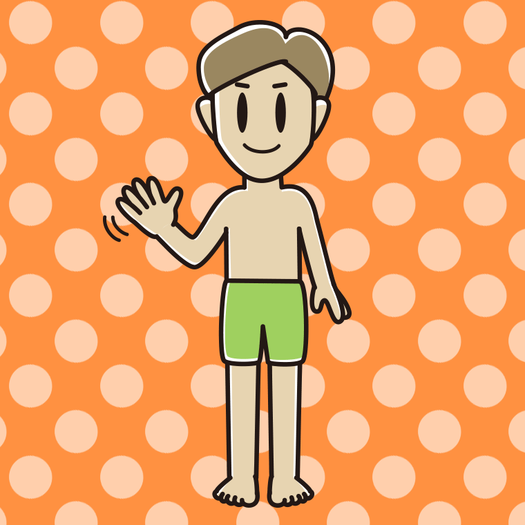 手を振る水着の男性のイラスト【色、背景あり】PNG