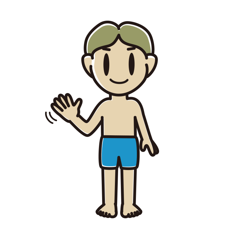 手を振る水着の小学生男子のイラスト【色あり、背景なし】透過PNG