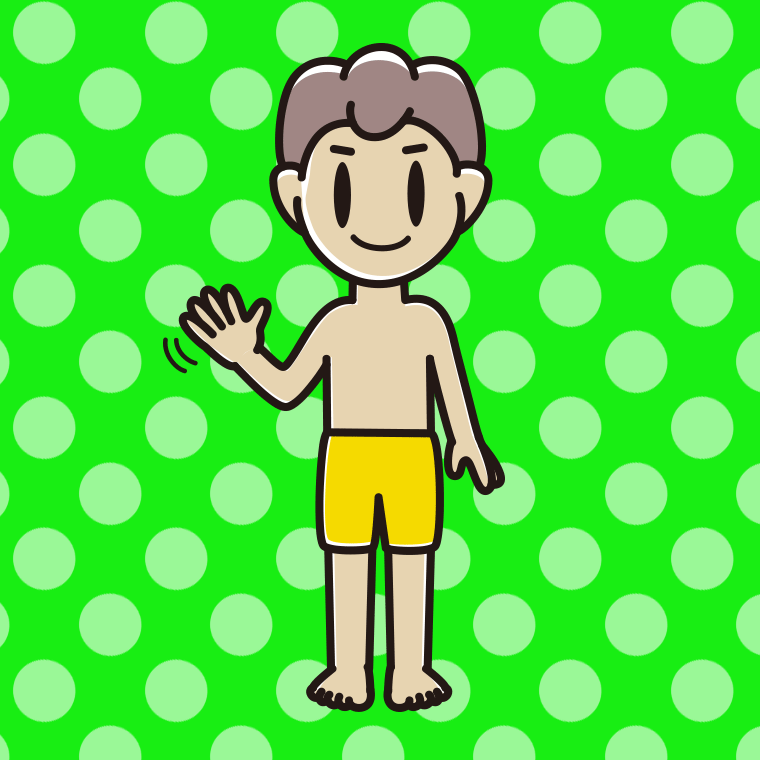 手を振る水着の男子中学生のイラスト【色、背景あり】PNG