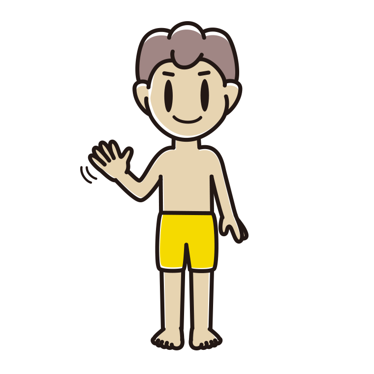 手を振る水着の男子中学生のイラスト【色あり、背景なし】透過PNG