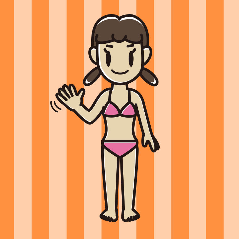 手を振る水着の女子中学生のイラスト【色、背景あり】PNG