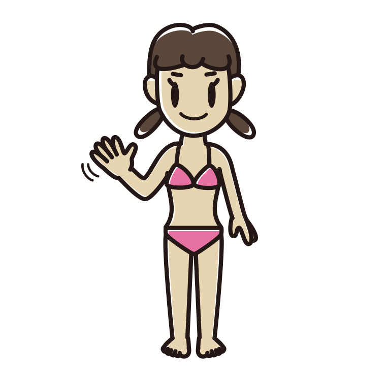 手を振る水着の女子中学生のイラスト【色あり、背景なし】透過PNG
