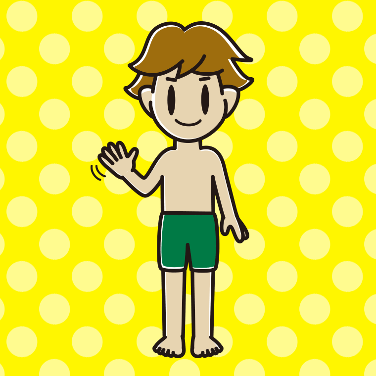 手を振る水着の男子高校生のイラスト【色、背景あり】PNG