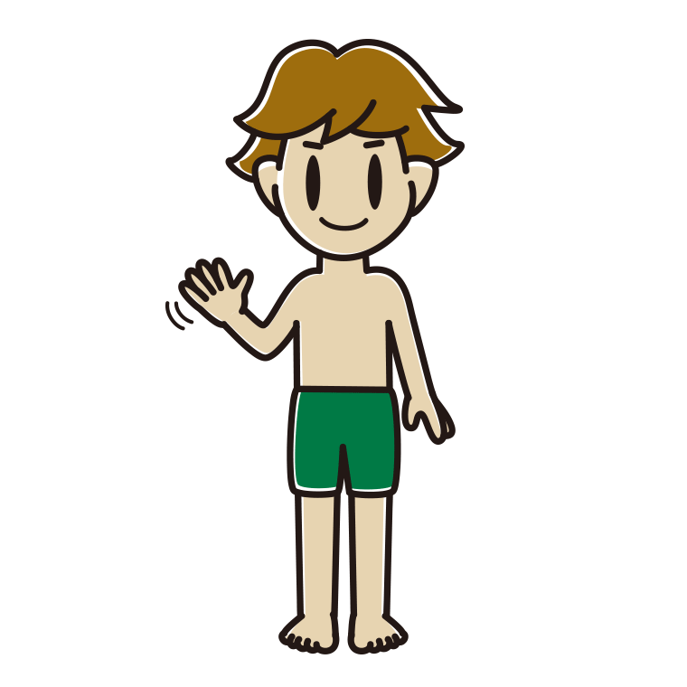 手を振る水着の男子高校生のイラスト【色あり、背景なし】透過PNG