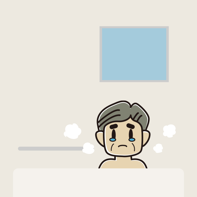 お風呂で泣くおじさんのイラスト【色、背景あり】PNG