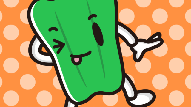 テヘヘなピーマンちゃんのイラスト【色、背景あり】PNG
