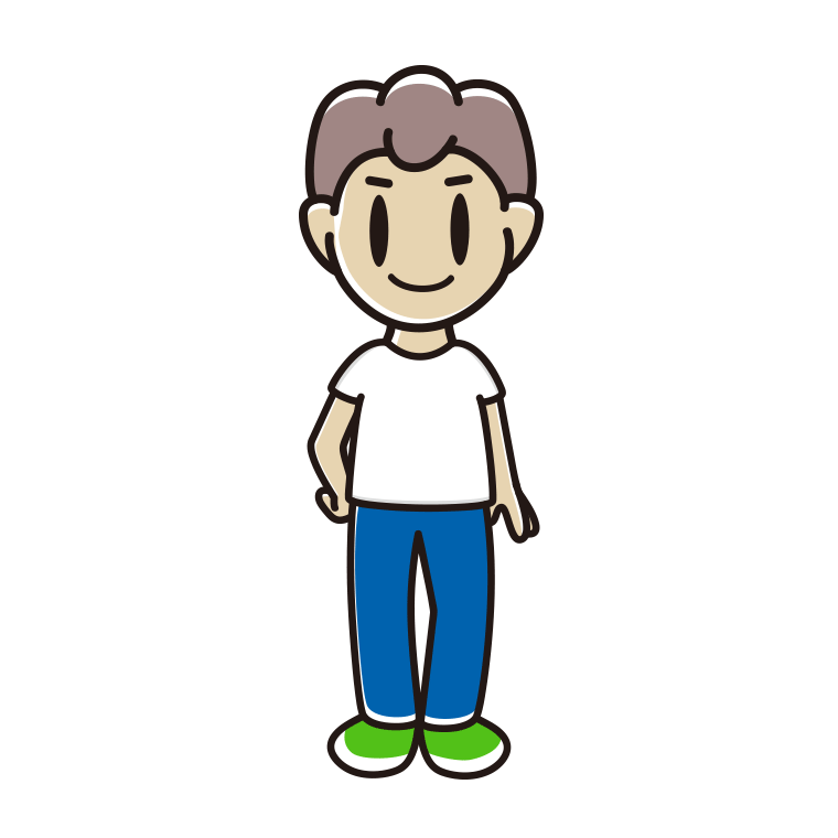 ジーンズに白いTシャツの男子中学生のイラスト【色あり、背景なし】透過PNG