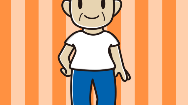 ジーンズに白いTシャツのおばさんのイラスト【色、背景あり】PNG