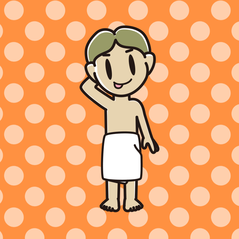 テヘヘなバスタオル姿の小学生男子のイラスト【色、背景あり】PNG