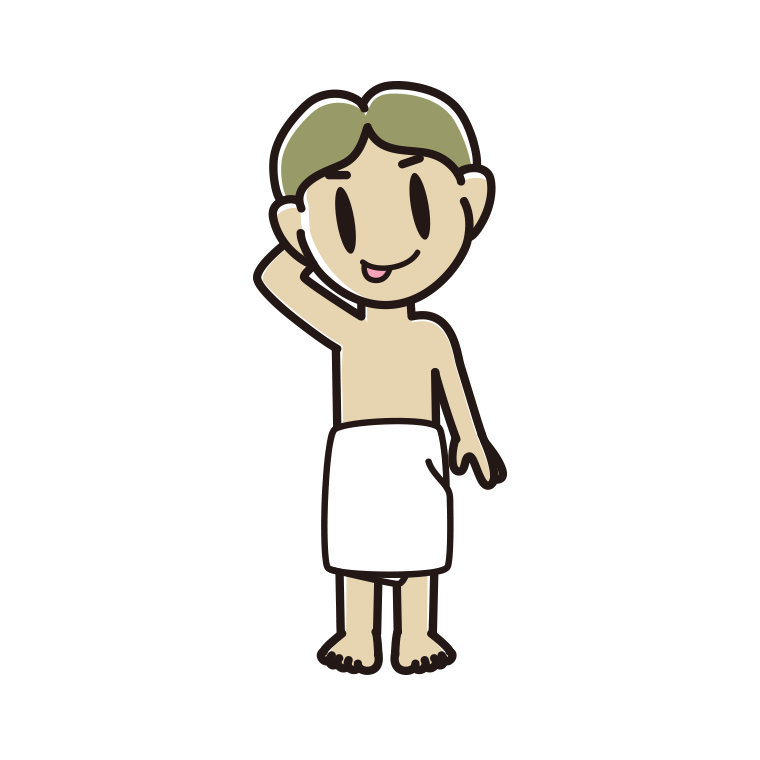 テヘヘなバスタオル姿の小学生男子のイラスト【色あり、背景なし】透過PNG