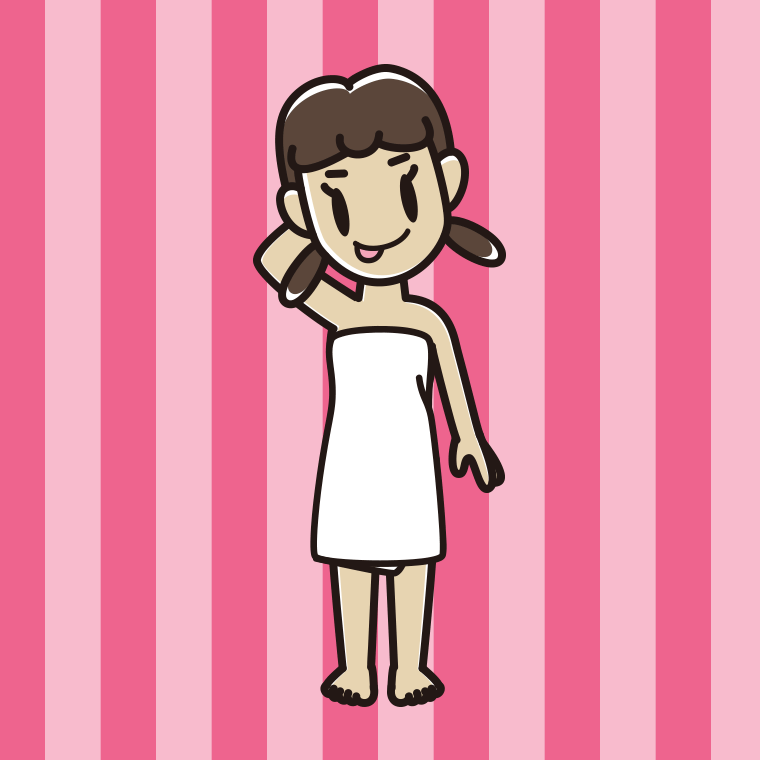 テヘヘなバスタオル姿の女子中学生のイラスト【色、背景あり】PNG