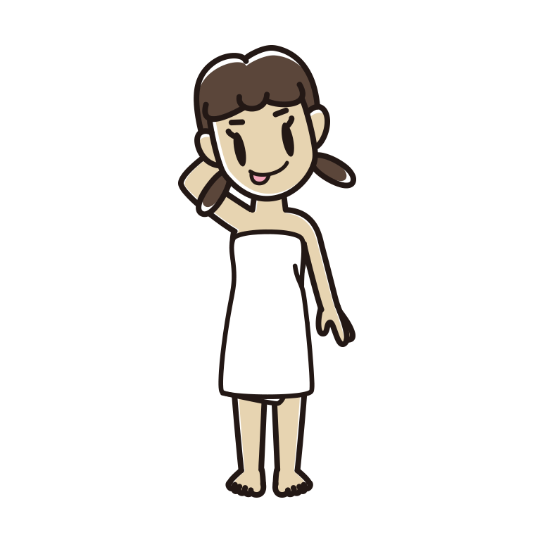 テヘヘなバスタオル姿の女子中学生のイラスト【色あり、背景なし】透過PNG