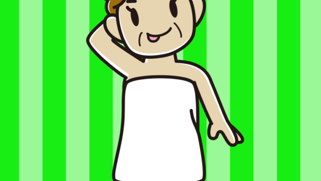 テヘヘなバスタオル姿のおばさんのイラスト【色、背景あり】PNG