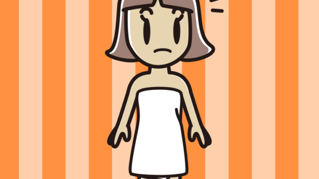 何かに気付くバスタオル姿の小学生女子のイラスト【色、背景あり】PNG