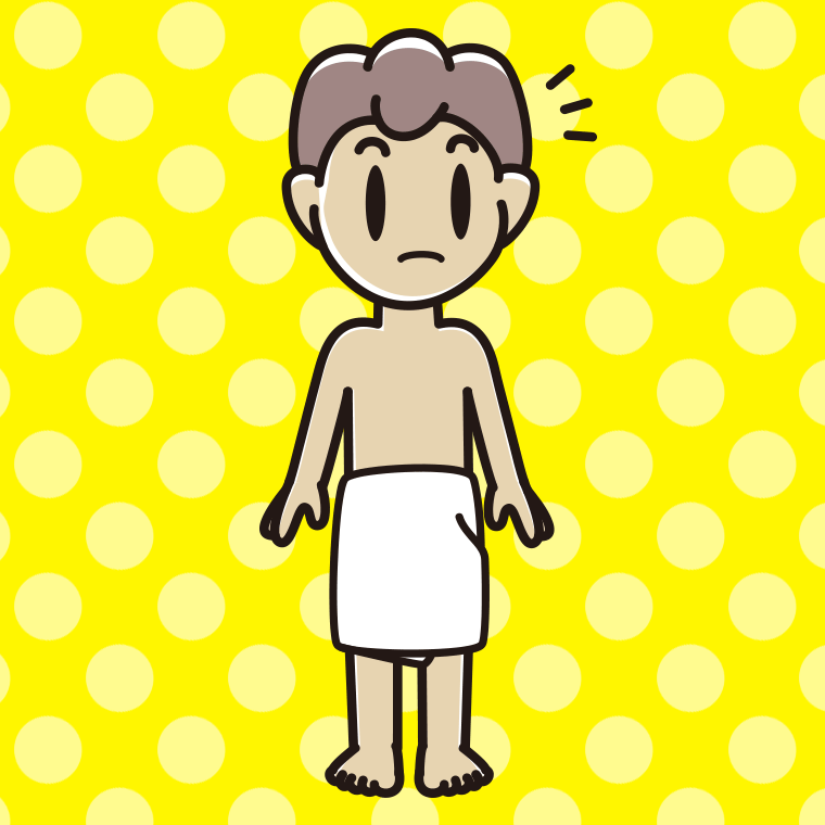 何かに気付くバスタオル姿の男子中学生のイラスト【色、背景あり】PNG