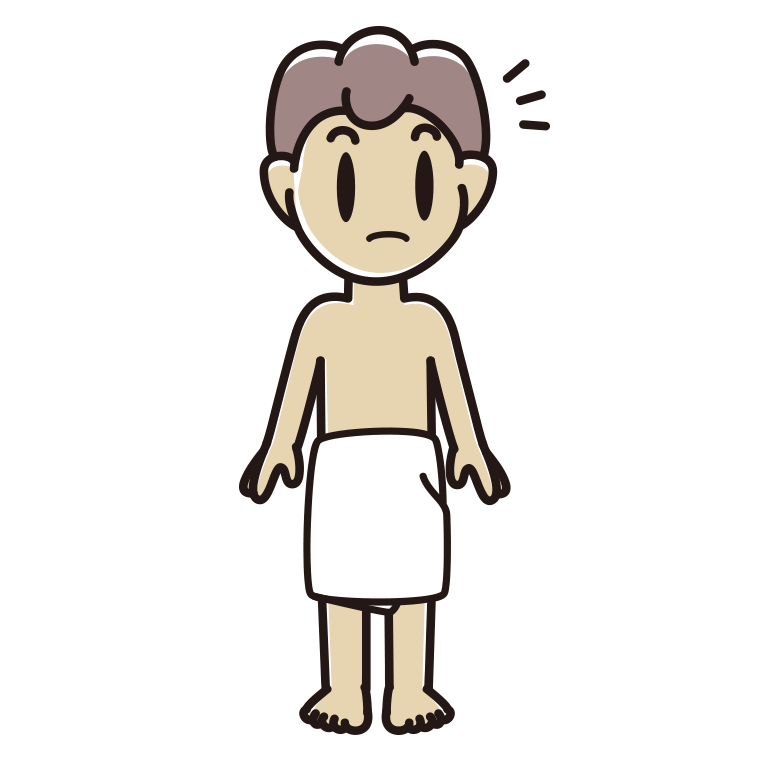 何かに気付くバスタオル姿の男子中学生のイラスト【色あり、背景なし】透過PNG