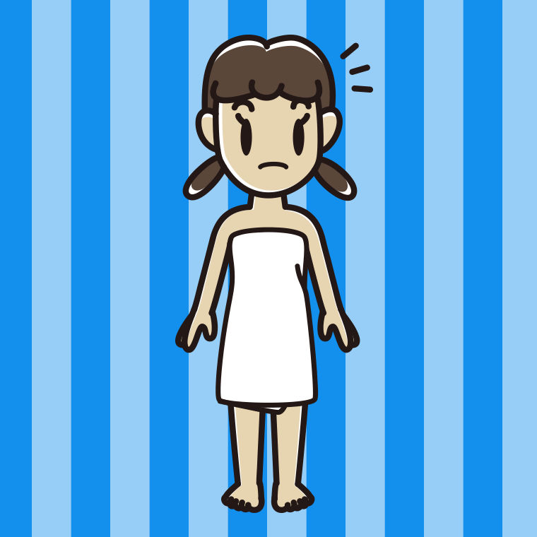 何かに気付くバスタオル姿の女子中学生のイラスト【色、背景あり】PNG