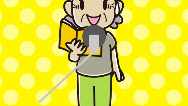 苦笑いするベテラン女性声優のイラスト【色、背景あり】PNG