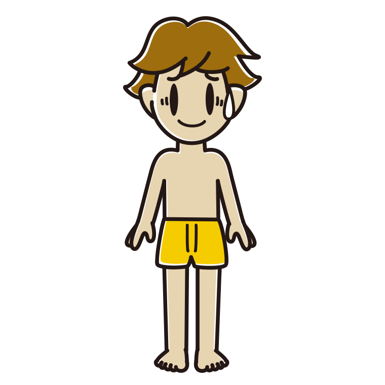 苦笑いする下着姿の男子高校生のイラスト【色あり、背景なし】透過PNG