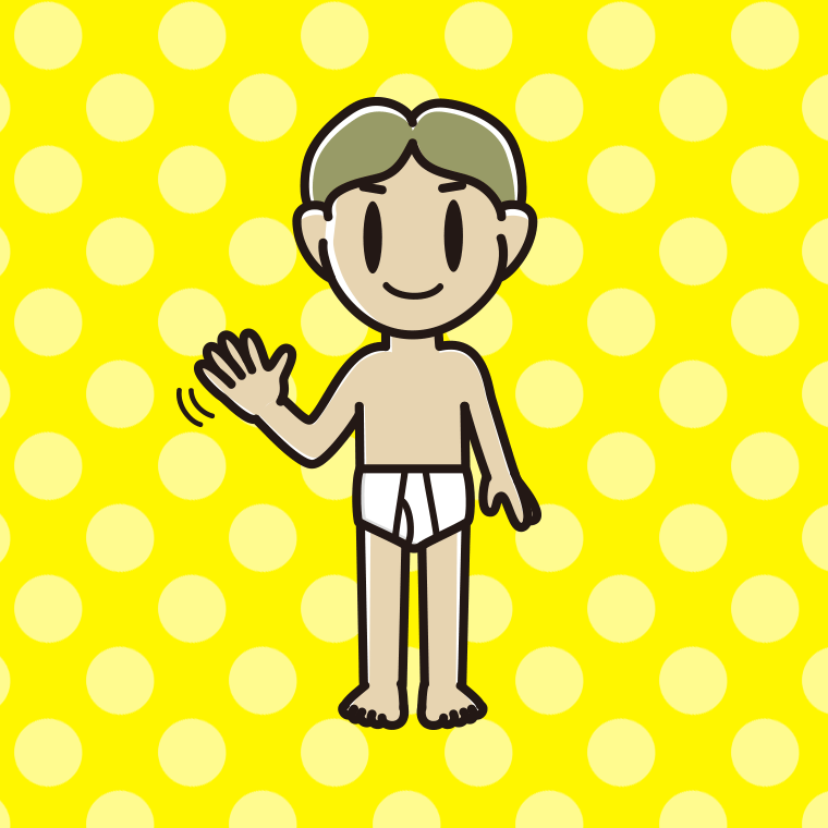 手を振る下着姿の小学生男子のイラスト【色、背景あり】PNG