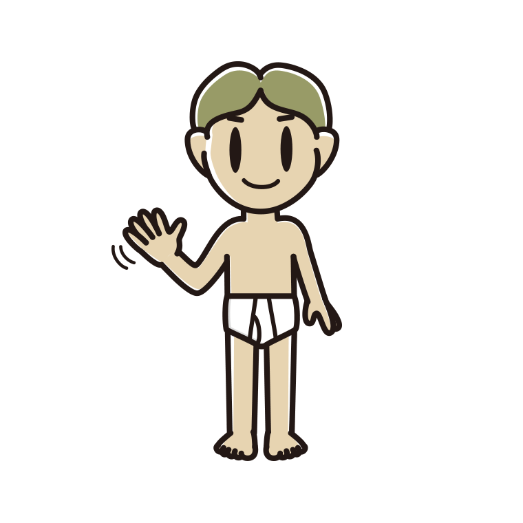 手を振る下着姿の小学生男子のイラスト【色あり、背景なし】透過PNG