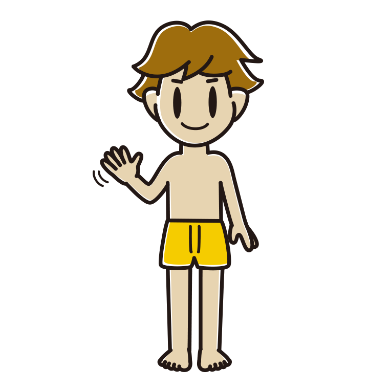 手を振る下着姿の男子高校生のイラスト【色あり、背景なし】透過PNG