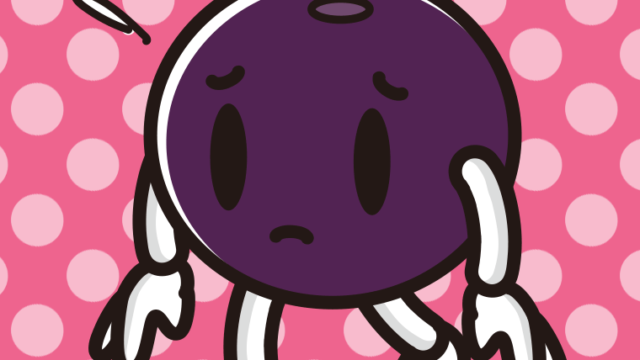 悲しそうなアサイーちゃんのイラスト【色、背景あり】PNG