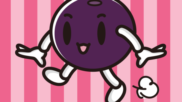 歩くアサイーちゃんのイラスト【色、背景あり】PNG