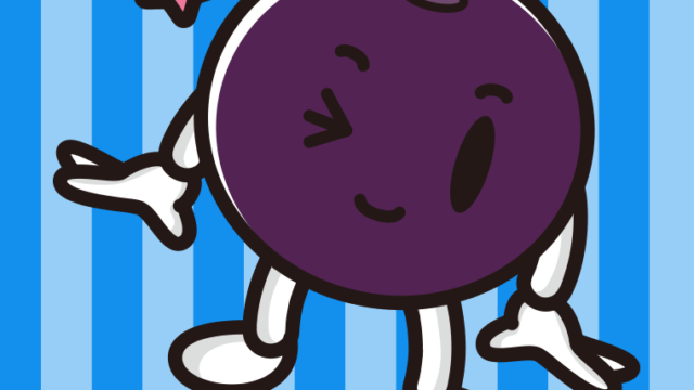 ウインクするアサイーちゃんのイラスト【色、背景あり】PNG