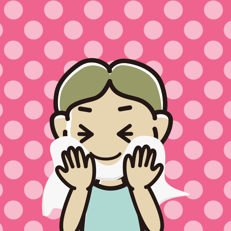 タオルで顔を拭く小学生男子のイラスト【色、背景あり】PNG