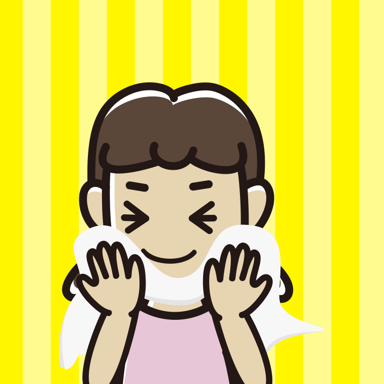 タオルで顔を拭く女子中学生のイラスト【色、背景あり】PNG