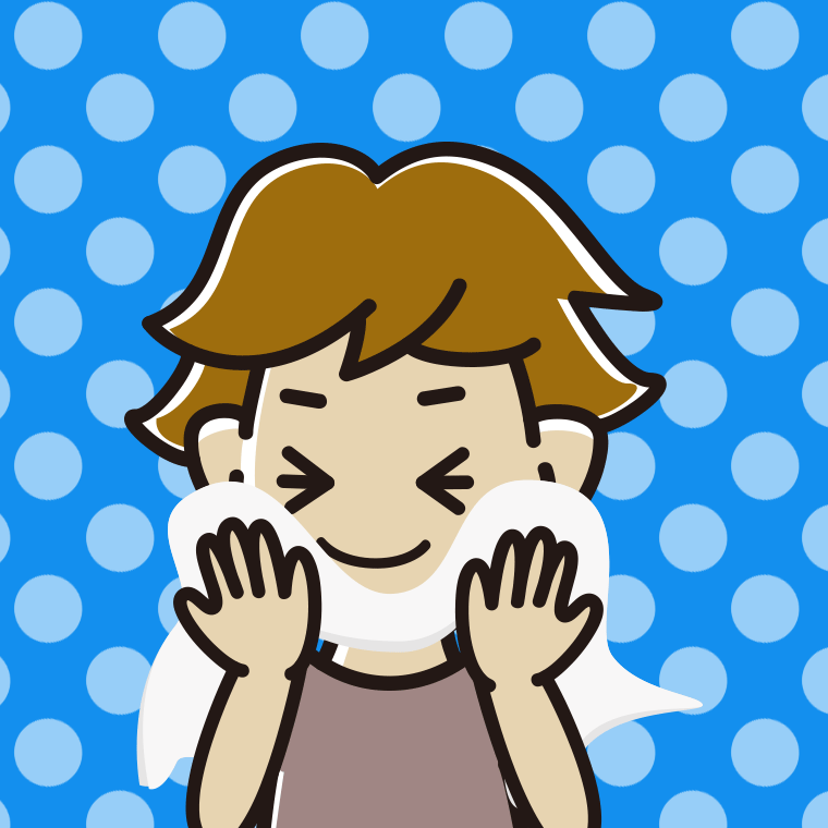 タオルで顔を拭く男子高校生のイラスト【色、背景あり】PNG