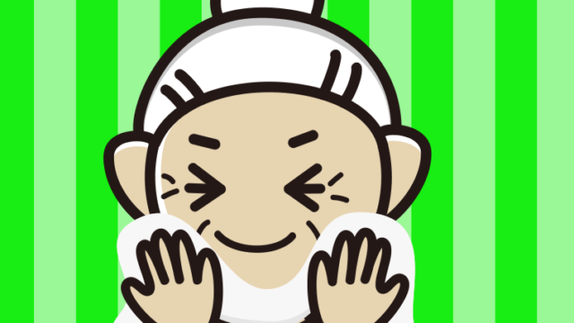 タオルで顔を拭くおばあさんのイラスト【色、背景あり】PNG