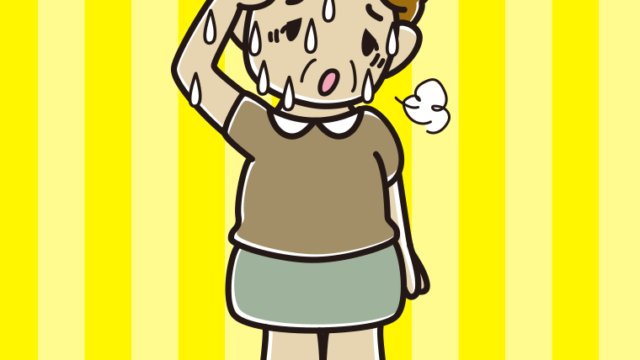 汗をかくおばさんのイラスト【色、背景あり】PNG