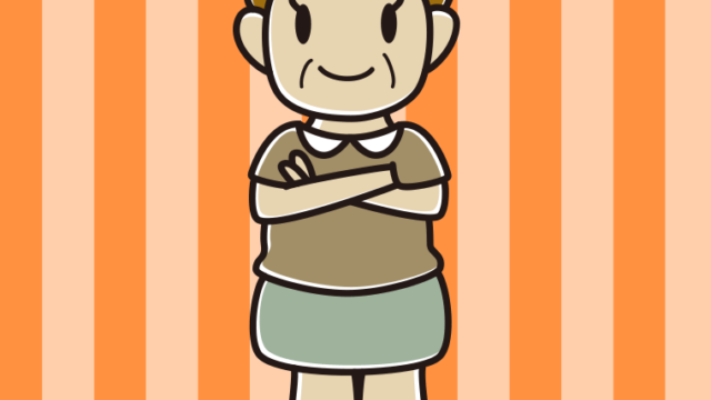 腕組みするおばさんのイラスト【色、背景あり】PNG
