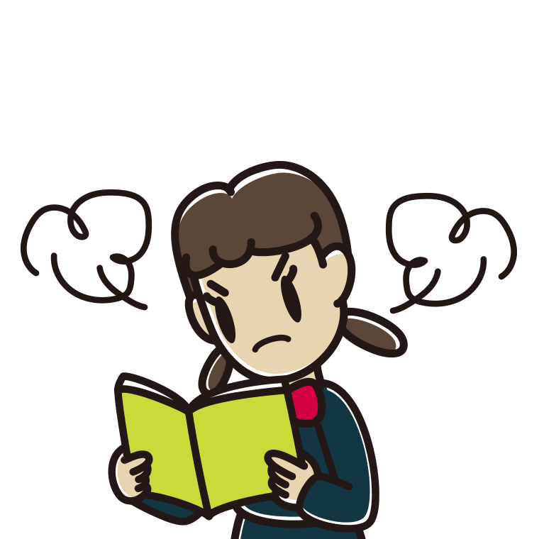 本を読んで怒る女子中学生のイラスト【色あり、背景なし】透過PNG