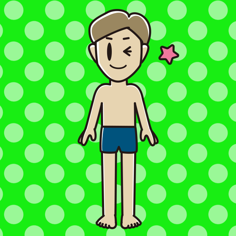 ウインクするスクール水着の男性のイラスト【色、背景あり】PNG