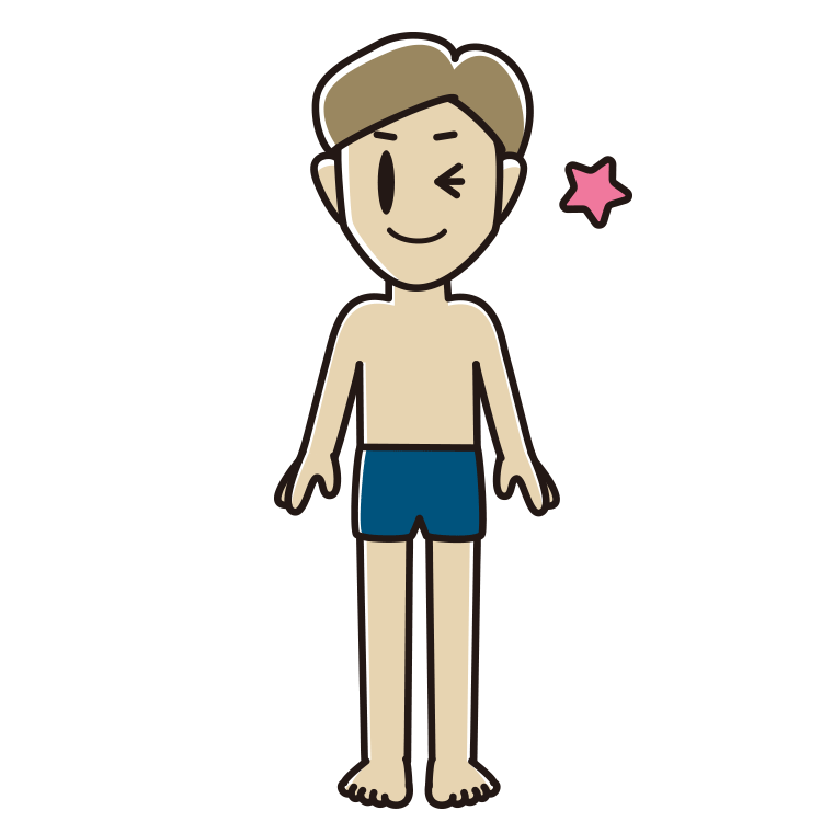ウインクするスクール水着の男性のイラスト【色あり、背景なし】透過PNG