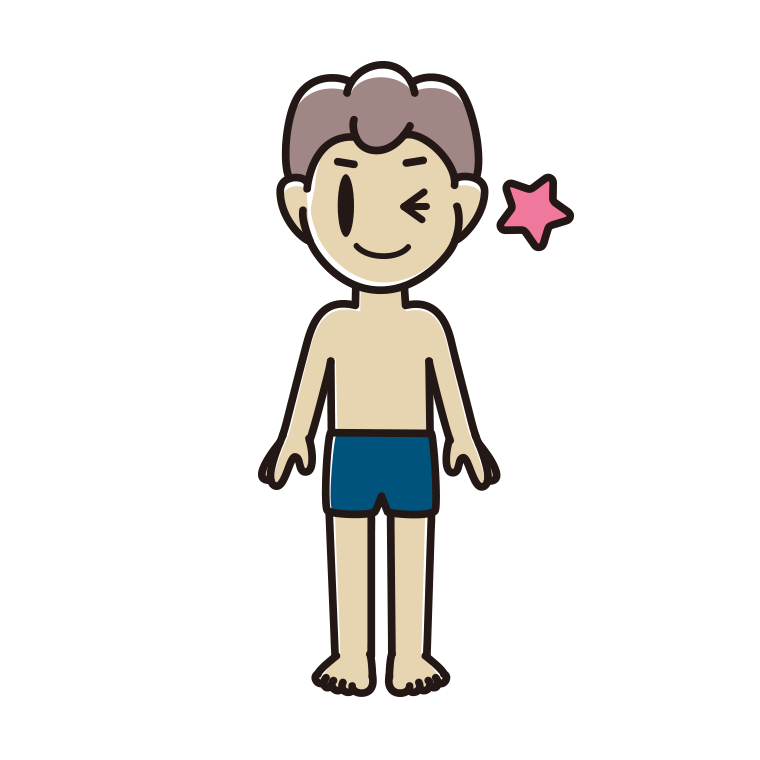 ウインクするスクール水着の男子中学生のイラスト【色あり、背景なし】透過PNG