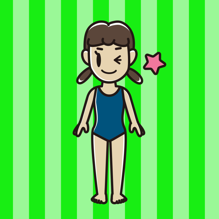 ウインクするスクール水着の女子中学生のイラスト【色、背景あり】PNG